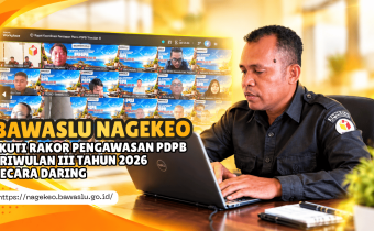 Anggota Bawaslu, Blasius Timba saat mengikuti Rakor Pengawasan PDPB Triwulan III Tahun 2026 secara daring
